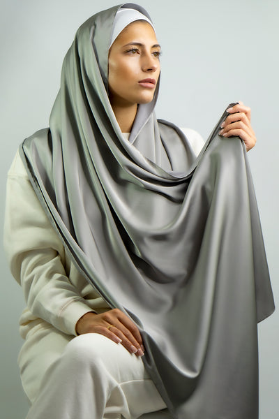 Satin Hijab | Silver Sky