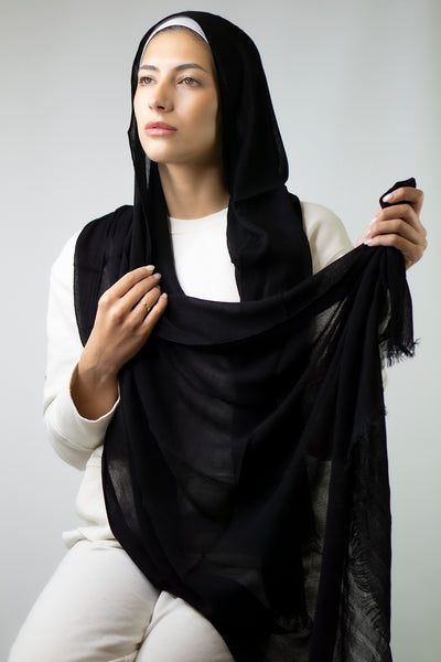 Cotton Crêpe Hijab | Noir
