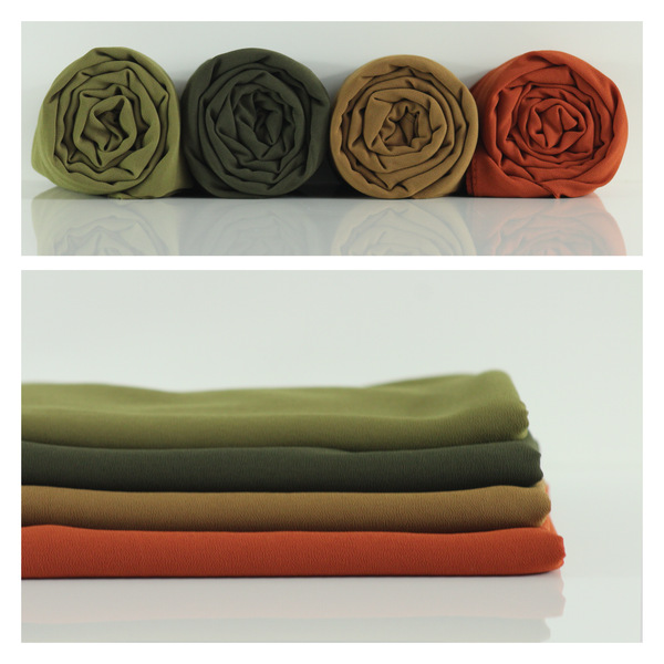 Soft Chiffon Crepe Hijab | Olive Green, Army Green, Cappuccino, Burnt Sienna - Mai Official