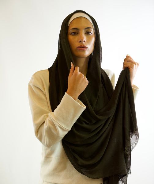 Cotton Crêpe Hijab | Black Coco Bean